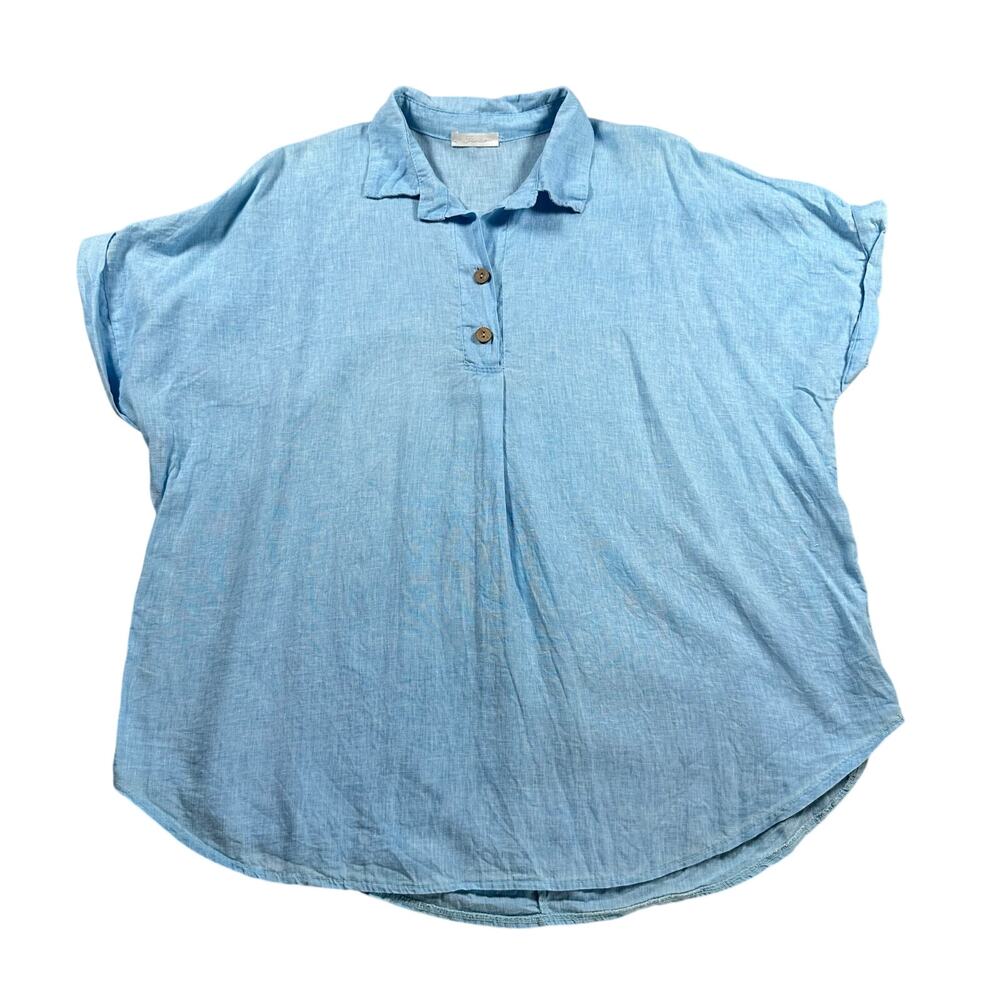 I Love Linen Light Blue Short Sleeve Top